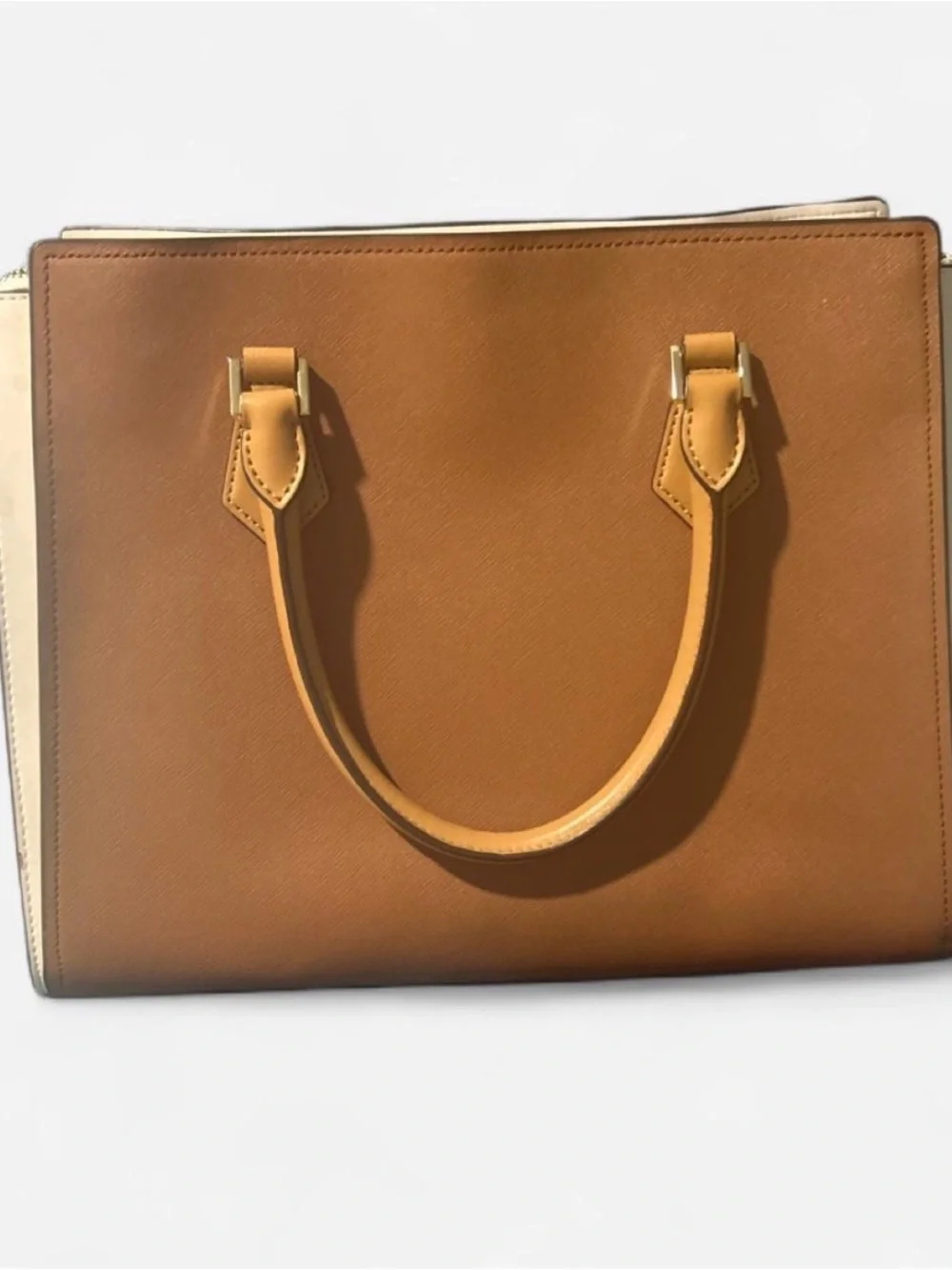 Michael Kors Camel Saffiano Leather Tote with Gold Logo Charm